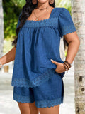 Conjunto blusa e bermuda com detalhes de renda Alida