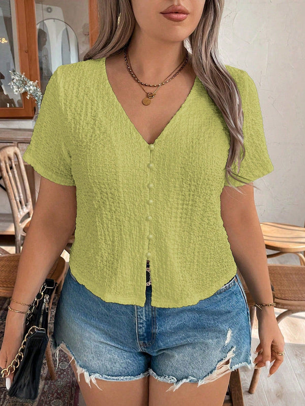 Blusa casual enrugada gola V Trina