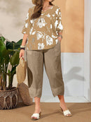 Conjunto Camisa com Estampa Floral e Calça Cropped Ivone