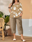 Conjunto Camisa com Estampa Floral e Calça Cropped Ivone