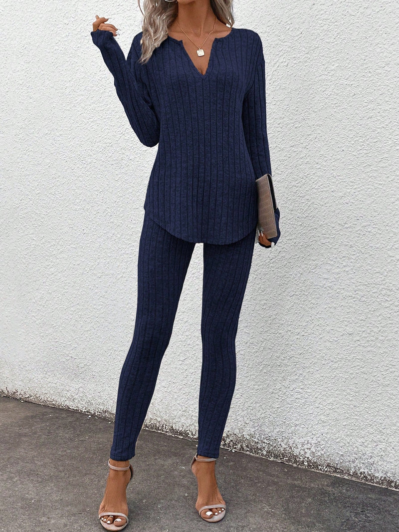 Conjunto Feminino canelado de calça e manga comprida  Beatriz