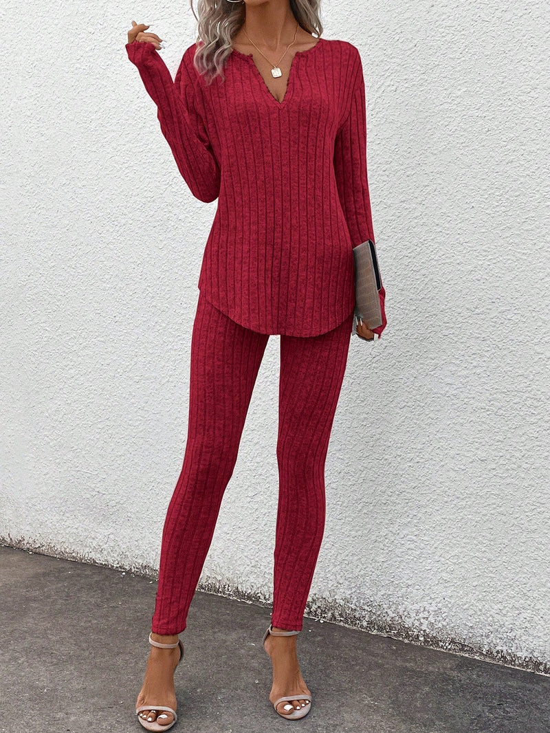 Conjunto Feminino canelado de calça e manga comprida  Beatriz