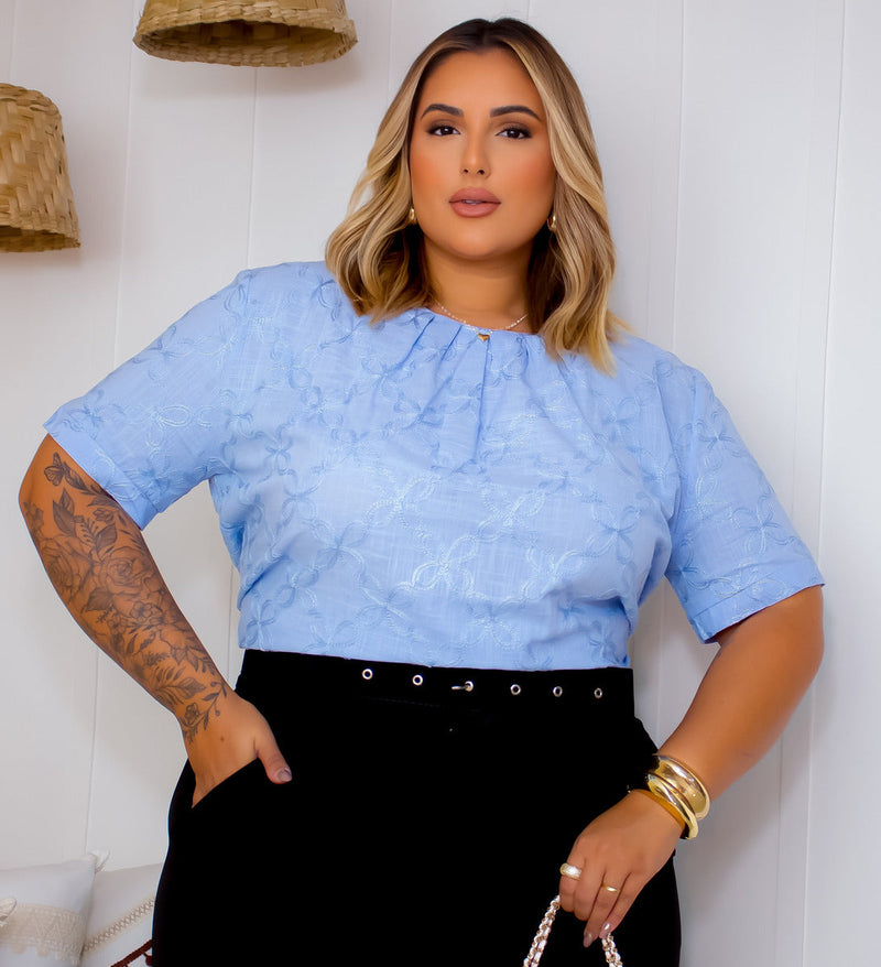 Blusa Feminina Social Bordada Plus Size Manu Ellas