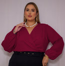 Blusa Feminina Cropped Manga Longa Bufante Solta Plus Size