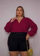 Blusa Feminina Cropped Manga Longa Bufante Solta Plus Size