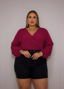 Blusa Feminina Cropped Manga Longa Bufante Solta Plus Size