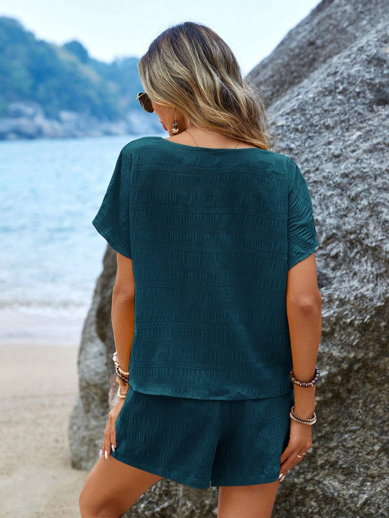 Conjunto Feminino texturizado de camiseta e short Marina
