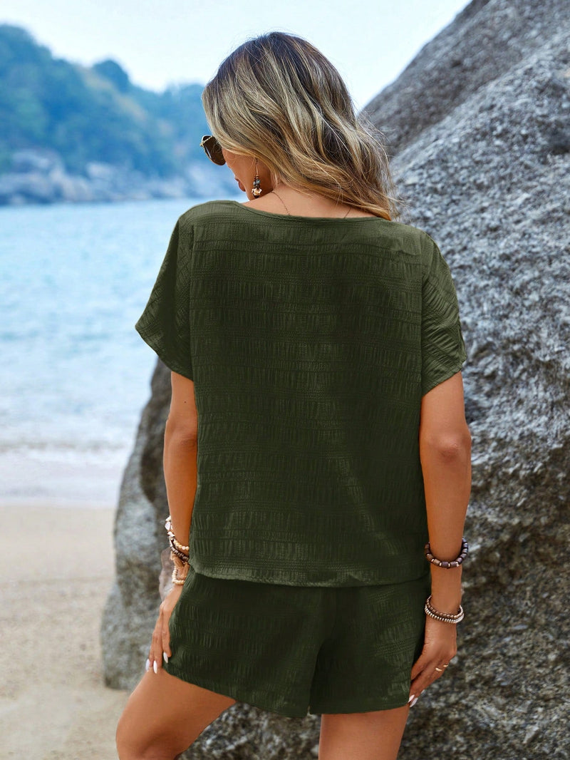 Conjunto Feminino texturizado de camiseta e short Marina