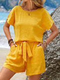 Conjunto Feminino texturizado de camiseta e short Marina