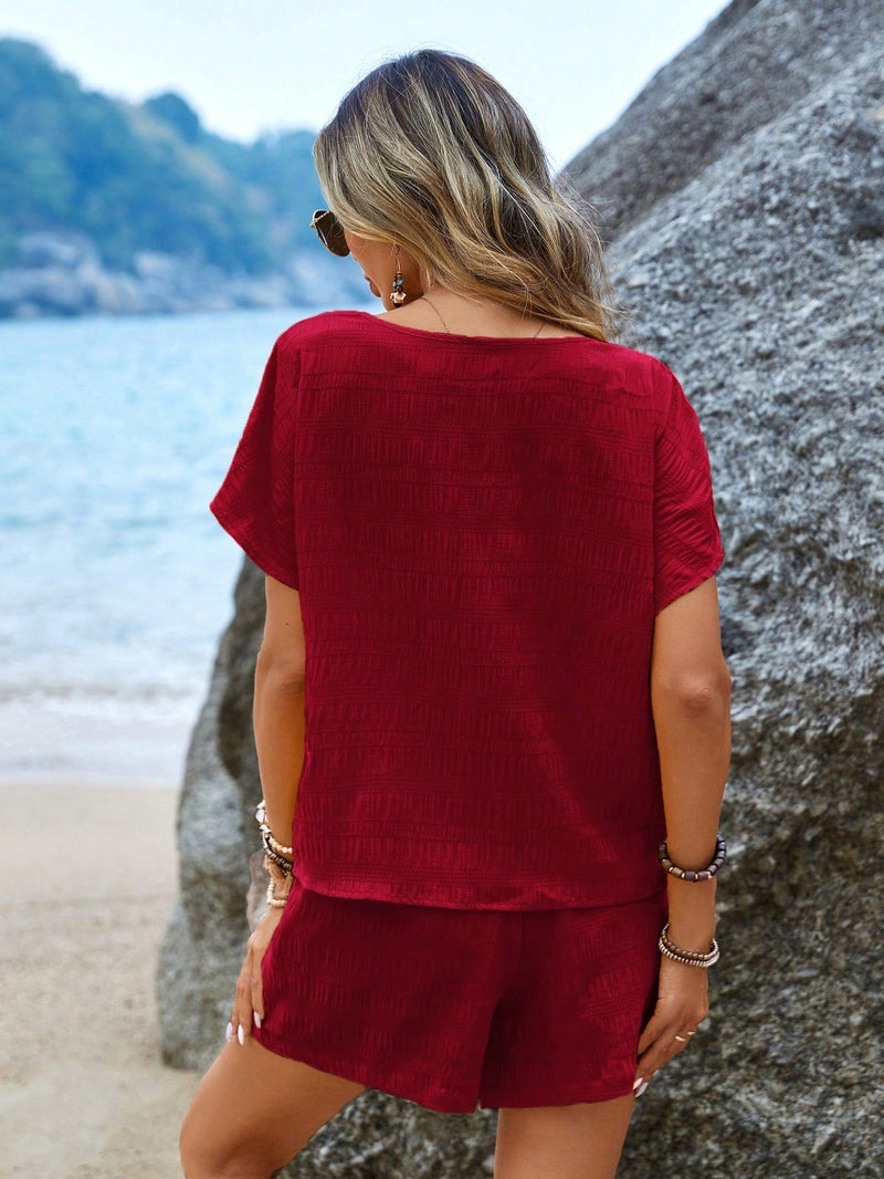 Conjunto Feminino texturizado de camiseta e short Marina