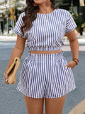 Conjunto Top de Manga Curta e Shorts com Estampa Colorida Luana