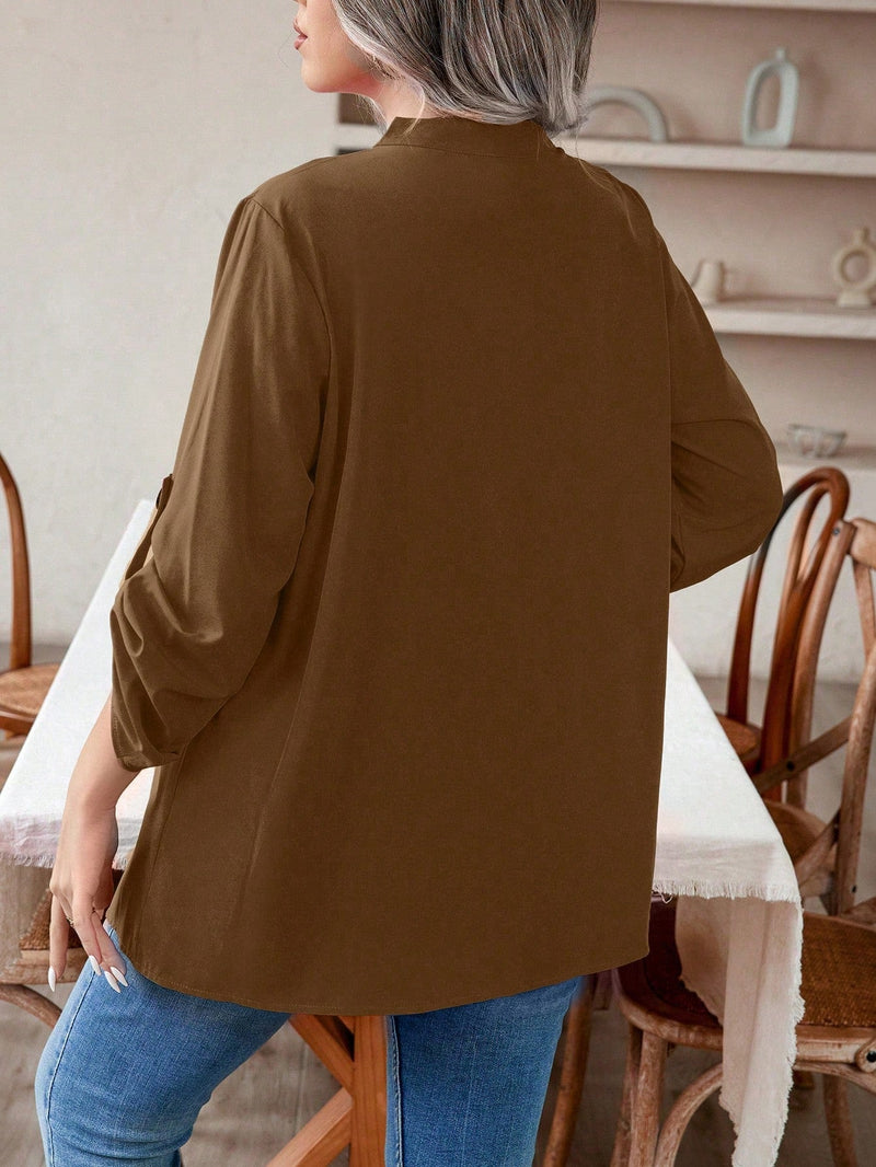 Blusa manga arregaçadas e estilo na gola Maria Laura