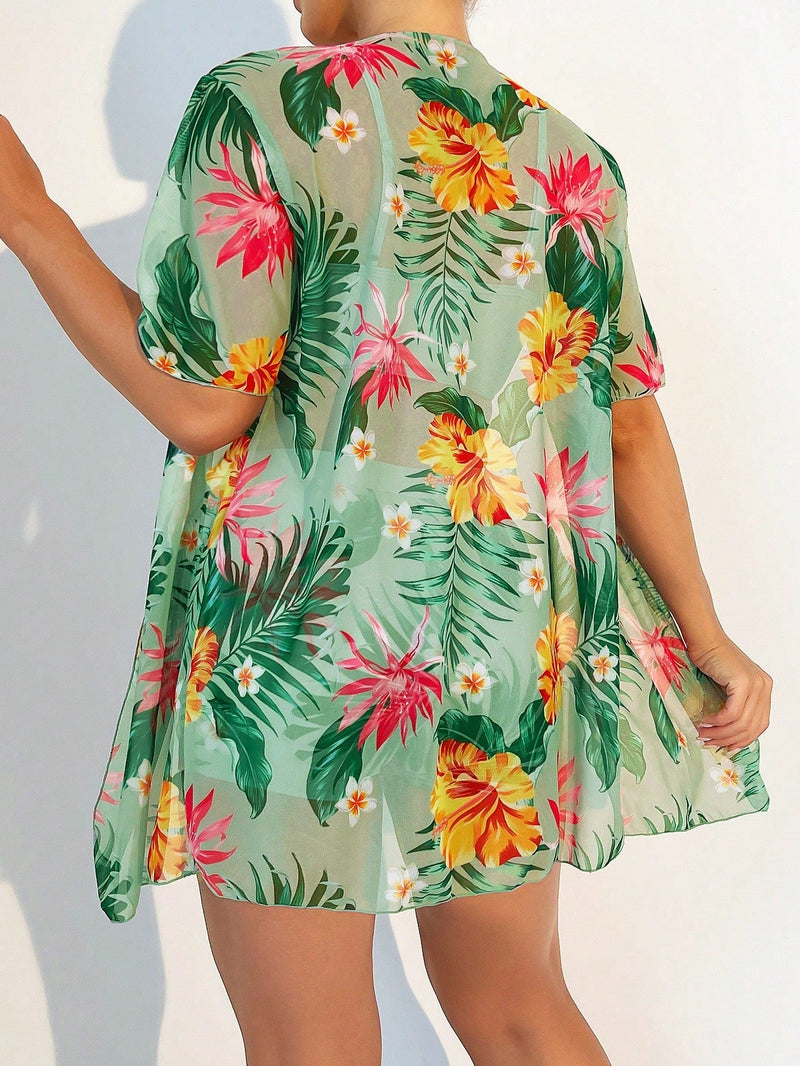 Conjunto de Shorkini Feminino com Saída de Praia Tropicalia
