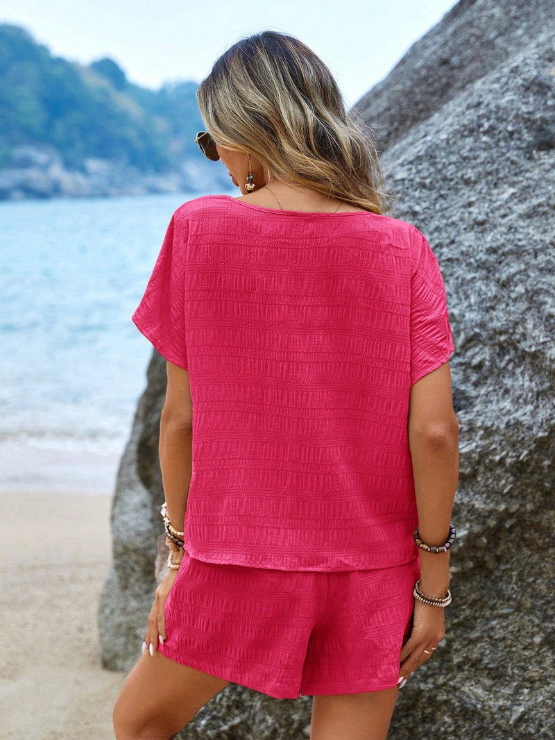 Conjunto Feminino texturizado de camiseta e short Marina