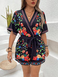 Macacão Estampado Floral com Decote V Anna
