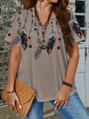 Blusa gola em v estampa geométrica Luna